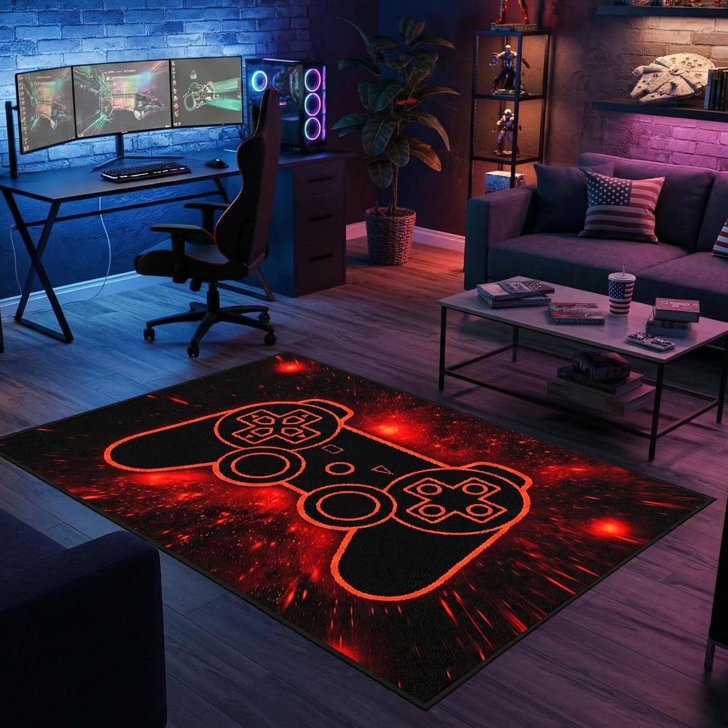 Game Controller Rugs for Bedroom Boys Living Room Gamer Gamepad Red Carpets Floor Mat Player Indoor Mats Gaming Art Design Home Decor Crystal Doormat Yoga Mats 3'x5'