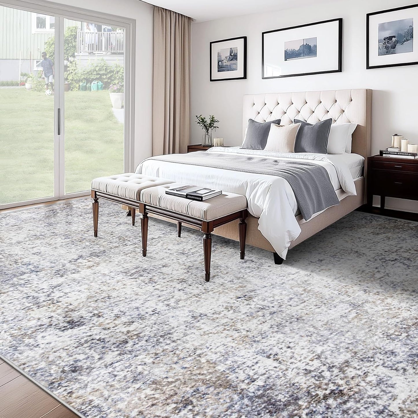 XLUEZ 8x10 Area Rugs for Living Room, Washable Modern Abstract Large Area Rug Neutral Soft Non Slip Kids Rug Stain Resistant Indoor Carpet for Bedroom Nursery Dining Children's Room(Blue, 8'x10')