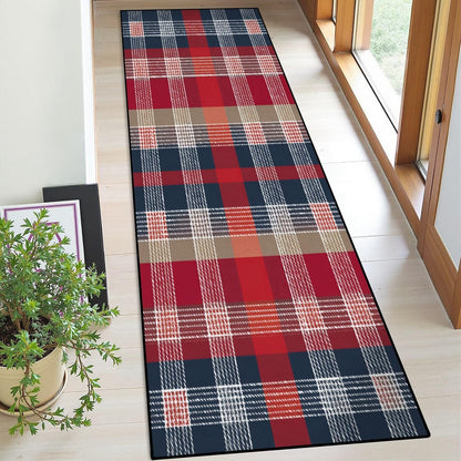 Runner Rug Washable 2x6 White Navy Blue Green Tartan Plaid Scottish Texture from Tartan Plaid Non-Slip Hallway Area Rug Indoor Outdoor Home Decor for Entryway Bathroom Kitchen Carpet Yoga Floor Mat