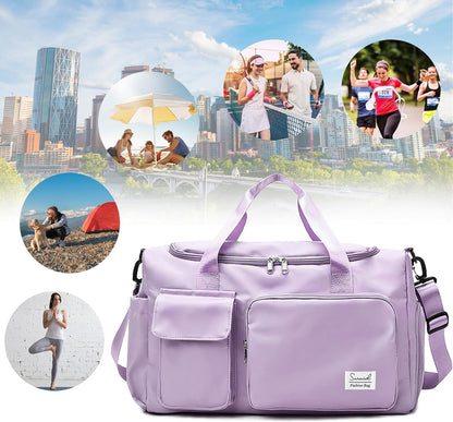 Suruid Travel Yoga Duffel Bag with Shoes Compartment Sports Gym Handbag with Dry Wet Separated Pocket for Training Men and Women, Overnight /Weekender Bag - Pink