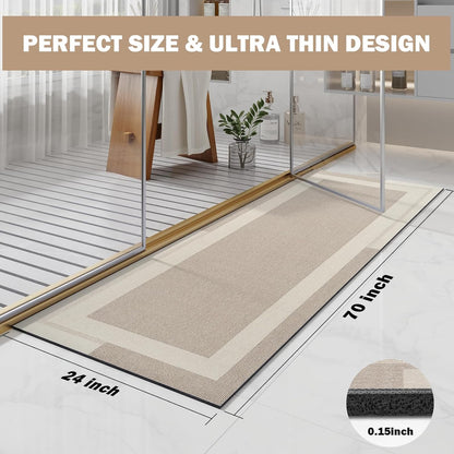 YDKGL Non Slip Long Bath Mat Bathroom Runner, Rubber Backing Ultra Thin Bathroom Rugs Fit Under Door Quick Dry Super Absorbent Washable Bath Rug Shower Mat for Bathtub Sink Floor, Dark Gray 17"x47"