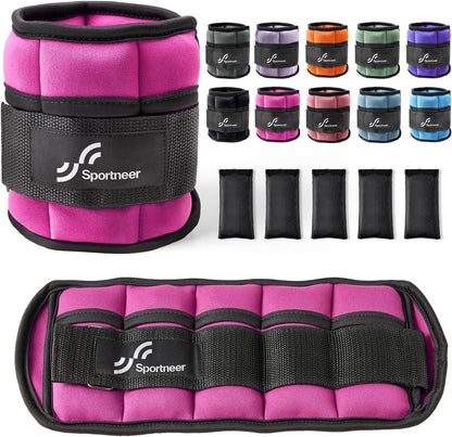 Sportneer Adjustable Ankle Weights Set - 1 Pair (2-10 lbs) Removable Sandbags for Women & Men, Comfortable Neoprene Leg Weights for Walking, Running, Pilates, Yoga, Home Workout & Physical Therapy