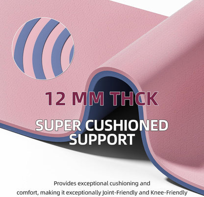 Extra Thick 12mm TPE Exercise Yoga Mat with Strap, 72"L x 24.8"W Non-slip Workout Mat for gymnastics, Pilates, Home, Workout, Gym Floor Fitness