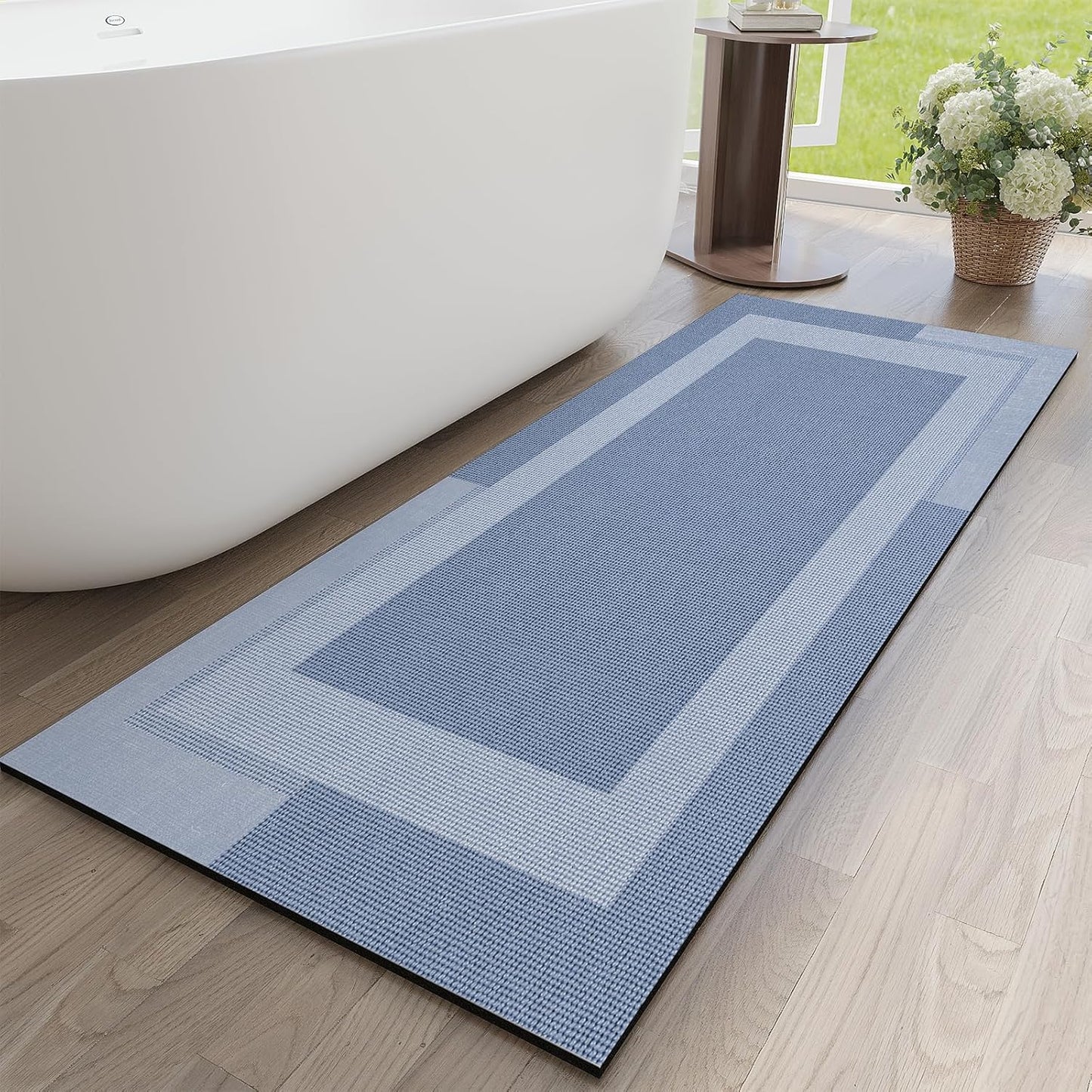 YDKGL Non Slip Long Bath Mat Bathroom Runner, Rubber Backing Ultra Thin Bathroom Rugs Fit Under Door Quick Dry Super Absorbent Washable Bath Rug Shower Mat for Bathtub Sink Floor, Dark Gray 17"x47"