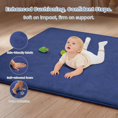 ACOMOPACK 1.3" Thick Baby Play Mat for Floor 79x118"-Large Water-Repellent&Non-Slip Memory Foam Mat for Kids,Toddlers,Soft Velvet Nursery Rug for Tummy Time&Crawling,Yoga,Tatami Style(Blue)