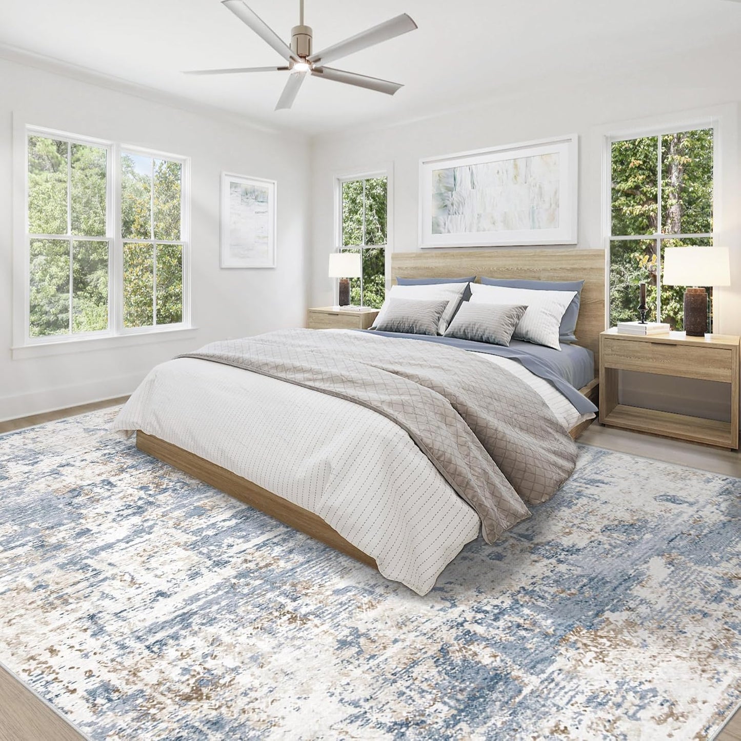 XLUEZ 8x10 Area Rugs for Living Room, Washable Modern Abstract Large Area Rug Neutral Soft Non Slip Kids Rug Stain Resistant Indoor Carpet for Bedroom Nursery Dining Children's Room(Blue, 8'x10')