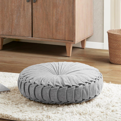 Intelligent Design Large Floor Pillow for Adults Yoga or Meditation Cushion with Handle, Floor Cushion for Board Games, Lustrous Chenille Tufted, Handsewn Scalloped Edge, Azza, 24" x 24" x 5" Yellow