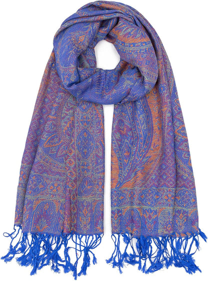 Ciormis Two Tone Silky Paisley Pashmina Shawl Scarf,Soft Women's Rave Jacquard Pashminas Wrap Scarves