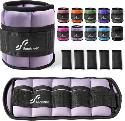 Sportneer Adjustable Ankle Weights Set - 1 Pair (2-10 lbs) Removable Sandbags for Women & Men, Comfortable Neoprene Leg Weights for Walking, Running, Pilates, Yoga, Home Workout & Physical Therapy