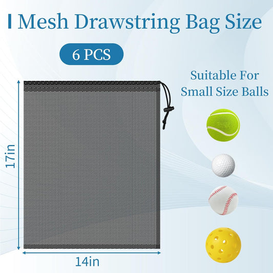 6 Pcs Mesh Bags Drawstring, 14x17 Inch with Lock, Multipurpose Storage Bags for Gym, Balls, Beach, Laundry (Multicolor)