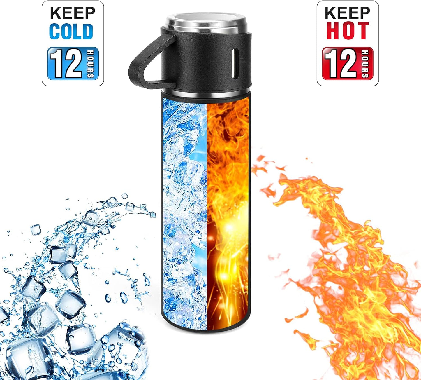 Stainless Steel Thermo 500ml/16.9oz Vacuum Insulated Bottle with Cup for Coffee Hot drink and Cold drink water flask.(Pink,Set)