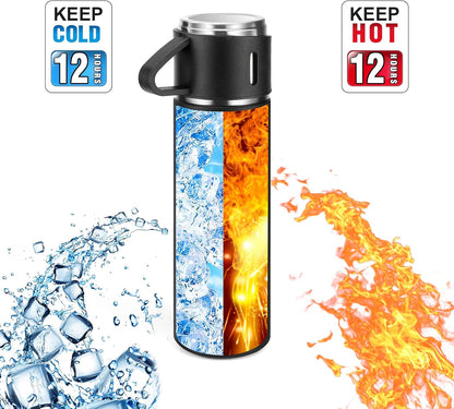 Stainless Steel Thermo 500ml/16.9oz Vacuum Insulated Bottle with Cup for Coffee Hot drink and Cold drink water flask.(Pink,Set)