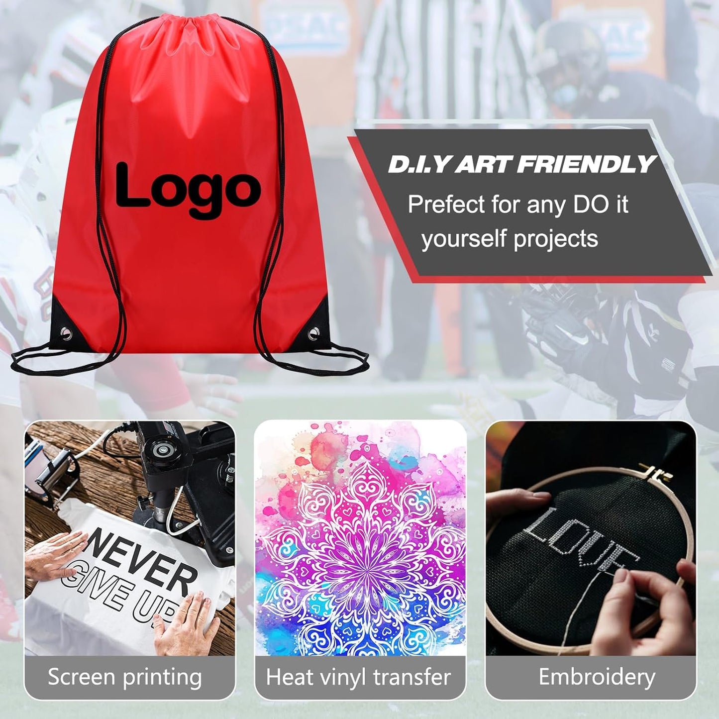 Shappy Drawstring Backpack Bulk Sports Gym Cinch Bag Polyester String Bag for Men Women(10 Colors,100 Pcs)