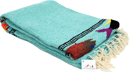 Open Road Goods Thick Mexican Yoga Blanket - Serape Fish Design - Handmade (Mint)
