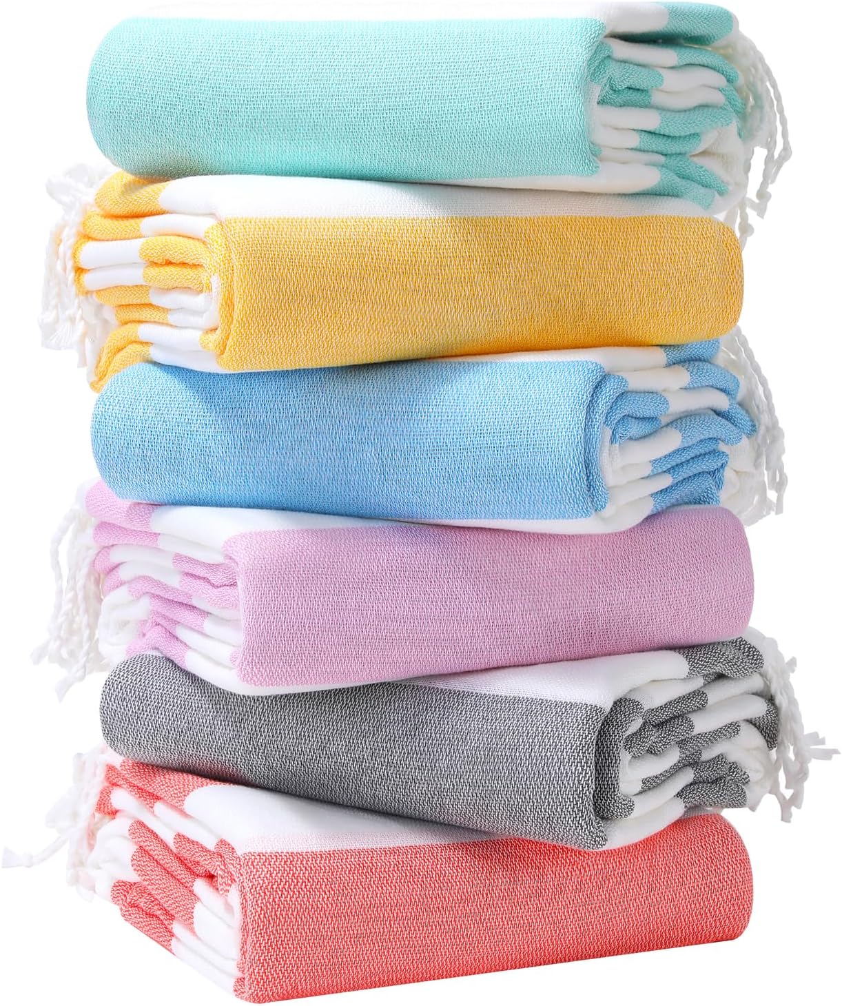 Genovega 6 Packs Oversized Turkish Beach Towels Set Bulk 74"x38" Extra Large Quick Dry Sand Free Light Swim Bath Camping Pool Towel Travel Blanket Essentials Cruise Accessories Adult Vacation Stuff