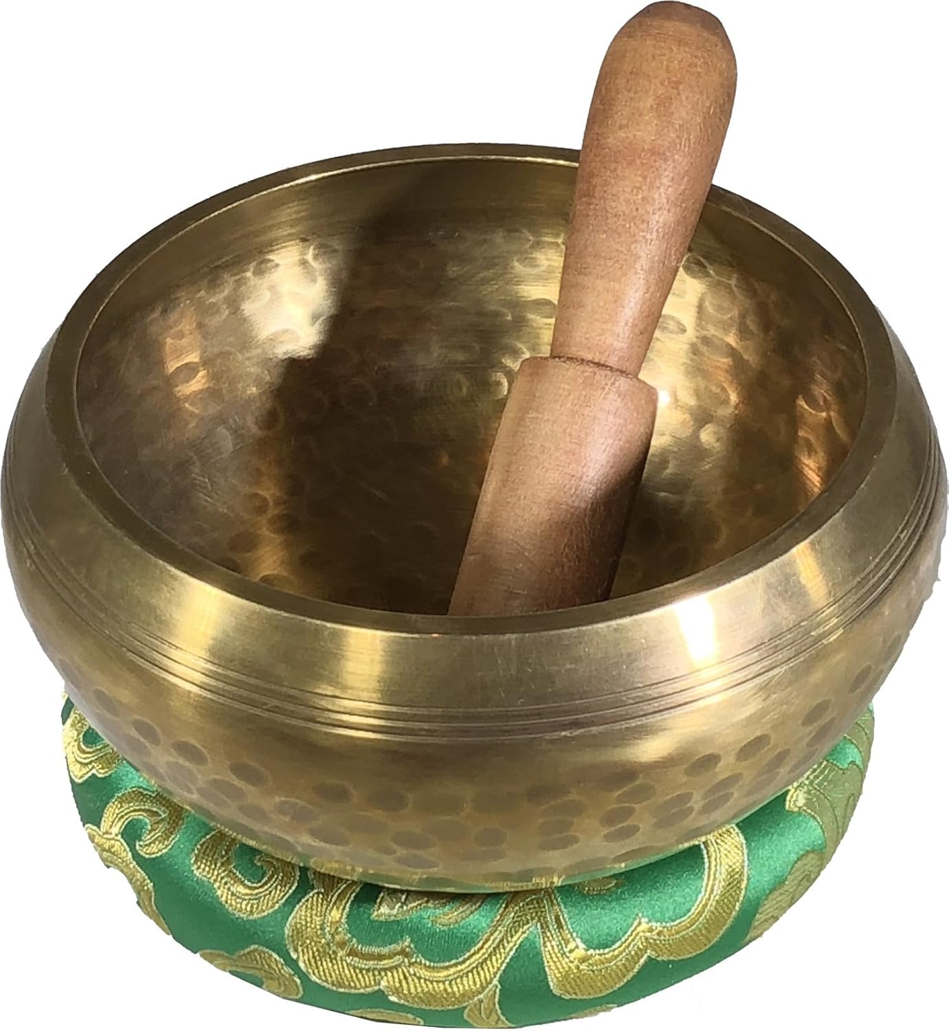 SATNAM 5" Gold Tibetan Meditation Yoga Singing Bowl Set ~Live Fully Now ~ Tuned to B ~ Hand Hammered Antique healing bowl design ~Wood Striker ~ Himalayan bowl for Meditation, hand yoga, and Chakra