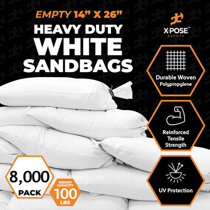Xpose Safety Heavy Duty Sand Bags with Tie Strings – Empty Woven Polypropylene Sandbags for Hurricane Flood Protection, 100 lb Capacity, 14" x 26", Black, Pack of 10