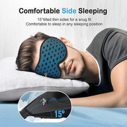 LitBear Breathable Sleep Mask, 3D Eye Mask Sleep for Side Sleepers Women Men, Light Blocking Sleeping Mask with Adjustable Strap, Soft Lightweight Eye Cover for Travel, Night Work, Nap, Office - Blue
