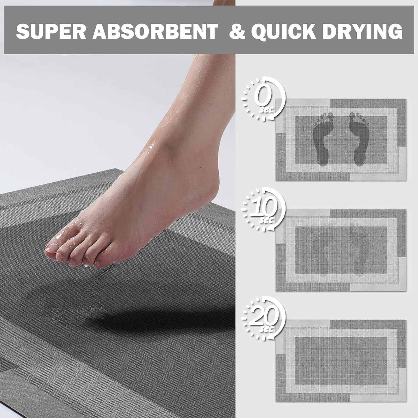 YDKGL Non Slip Long Bath Mat Bathroom Runner, Rubber Backing Ultra Thin Bathroom Rugs Fit Under Door Quick Dry Super Absorbent Washable Bath Rug Shower Mat for Bathtub Sink Floor, Dark Gray 17"x47"