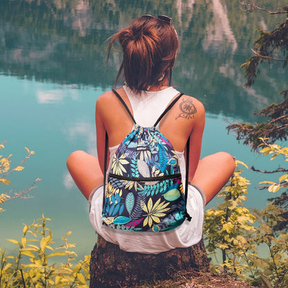 WANDF Drawstring Backpack String Bag Sackpack Cinch Water Resistant Nylon for Gym Shopping Sport Yoga (Black)