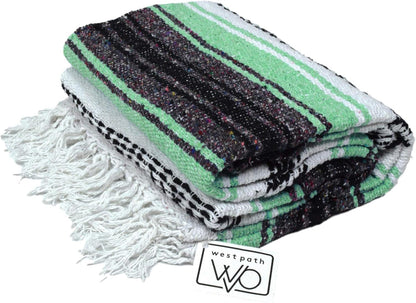 Open Road Goods Blue Mexican Blanket - Authentic Serape Falsa Blanket - Handmade