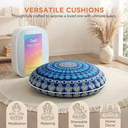 Codi Meditation Floor Pillow Set of 2, Round Large Pillows Seating for Adults, Bohemian Mandala Circle Cushion for Outdoor Fireplace Yoga Living Room, 32 Inch, Memory Foam Added, Purple Orchid NEW