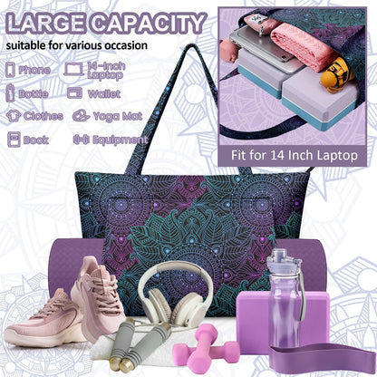 Yoga Bag for Women, Large Canvas Yoga Mat Tote Bag with Yoga Mat Carrier - Large Mat Pocket Fitness Tote for Pilates, Gym, Travel, Office & Beach