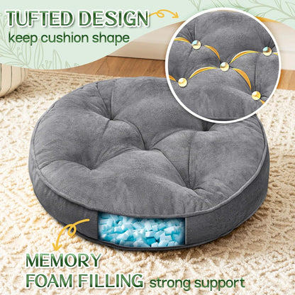 1 MIDDLE ONE Floor Pillow Set of 2, Memory Foam Meditation Cushion, Floor Cushions for Adults Sitting, Large Square Seat Cushions for Yoga, Living Room, 20x20 Inch (Grey)