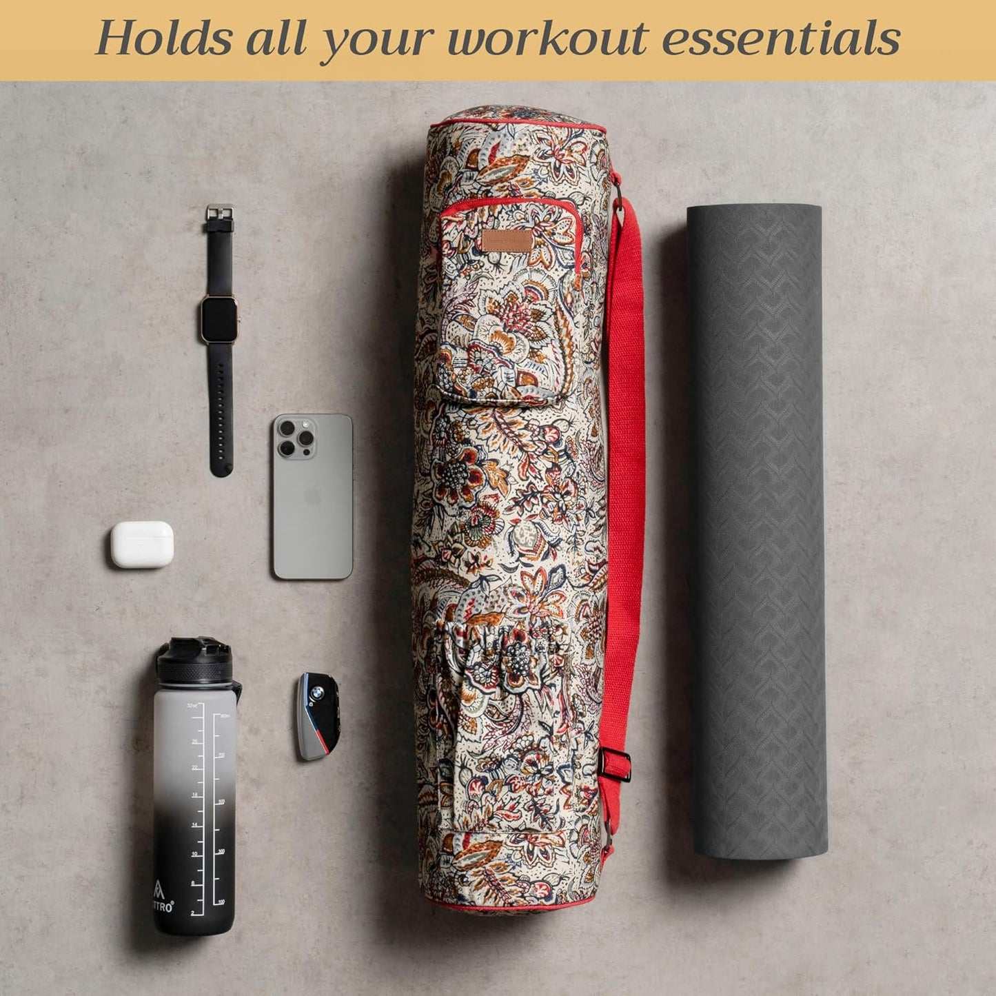 Maison d' Hermine Yoga Mat bag, Cylindrical bag for Woman&Men, yoga mat Bag &Adjustable shoulder straps Yoga Mat Carrier Bag with Drawstring Water Bottle Pocket and zipper pocket Easter Gifts