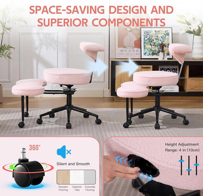 Garvee Ergonomic Cross Legged Office Chair with Lumbar Support, 360° Swivel Meditation Chair with Wheels - Adjustable Height for ADHD Desk & Yoga, Wide Criss Cross Chair, Kneeling Chair for Home, Pink