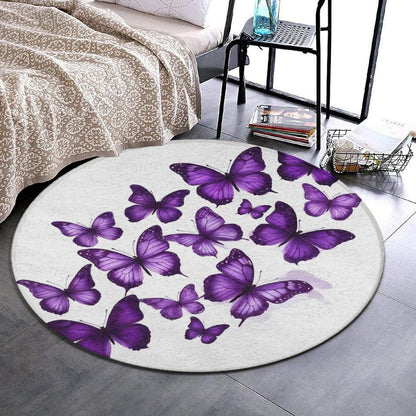 Soft Round Yoga Carpet, Office Chair Decor Round Mat for Carpet and Hardwood Floors Purple Butterfly