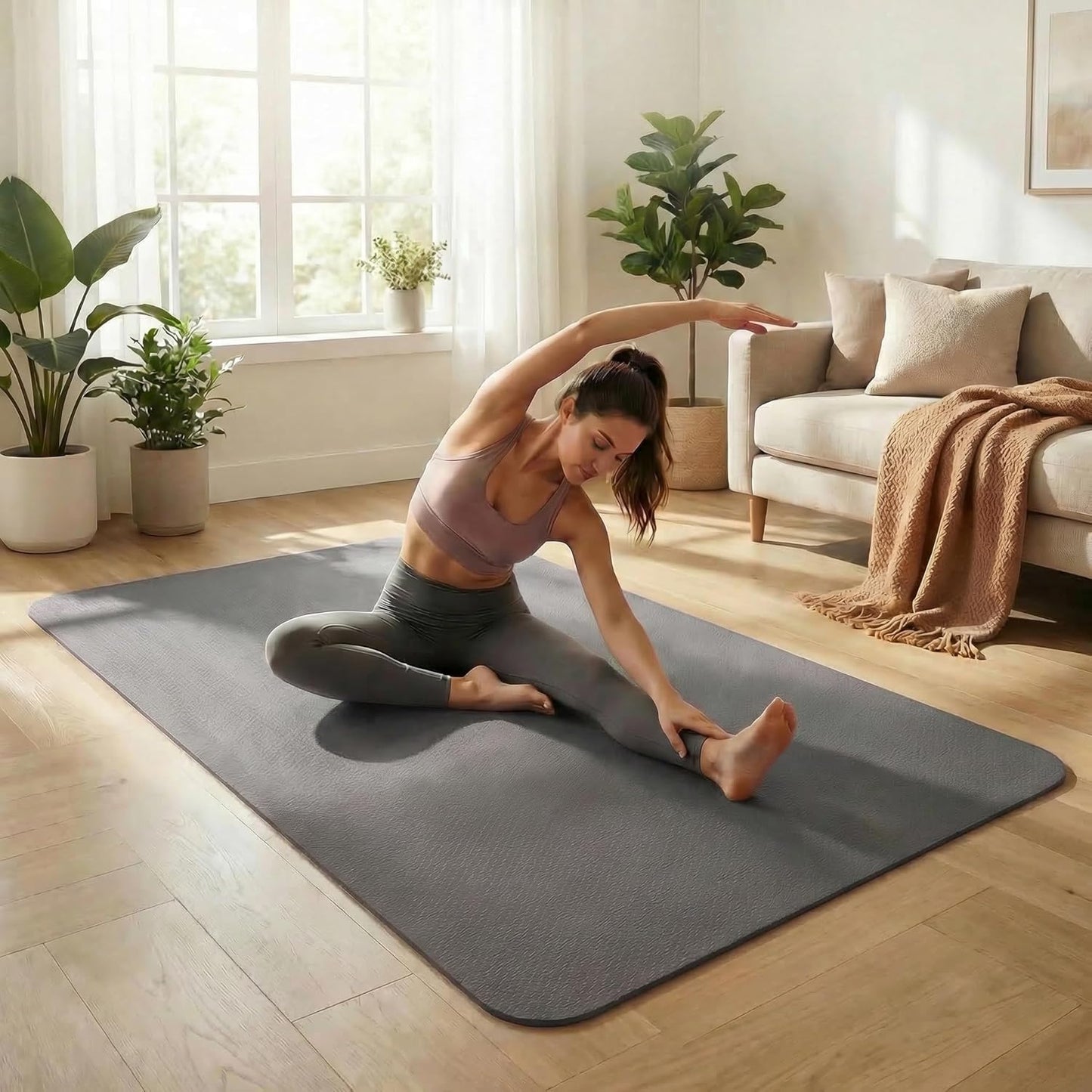 FrenzyBird Large Yoga Mat 6'x 4'（72”x 48”）—1/4" &1/3" Extra Wide Exercise Mat 183cm x 122cm Large Exercise Mat Big Home Yoga Mat Pilates Mat,Non Slip,Thick,TPE Workout Mat,for Women & Men, Yoga, Pilates, Gym and Floor Workouts Pilates