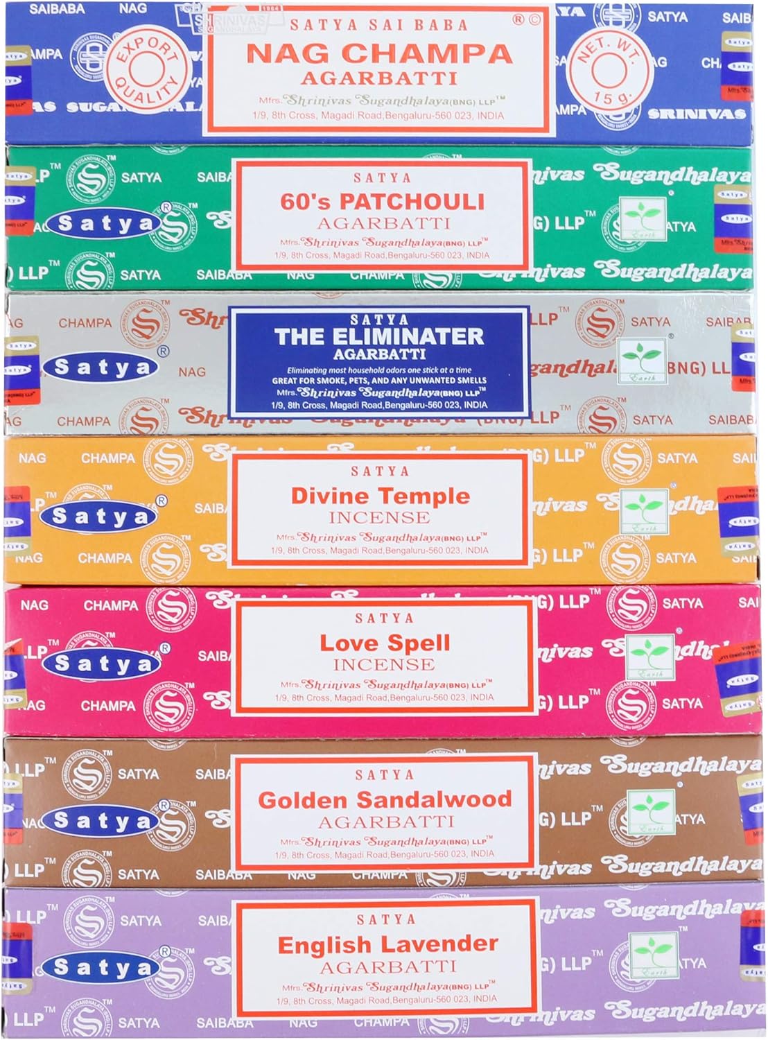 Satya Incense Gift Set Nag Champa, Super hit, Dragon's Blood, Sandalwood, Patchouli, Lavender, Positive Vibes, 15 g