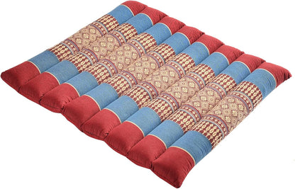 Zafuko Large Rollable Cushion - Burgundy/Blue - Organic Kapok Filling, use Rolled or Flat for Yoga and Meditation, Lightweight, Great car or seat Cushion