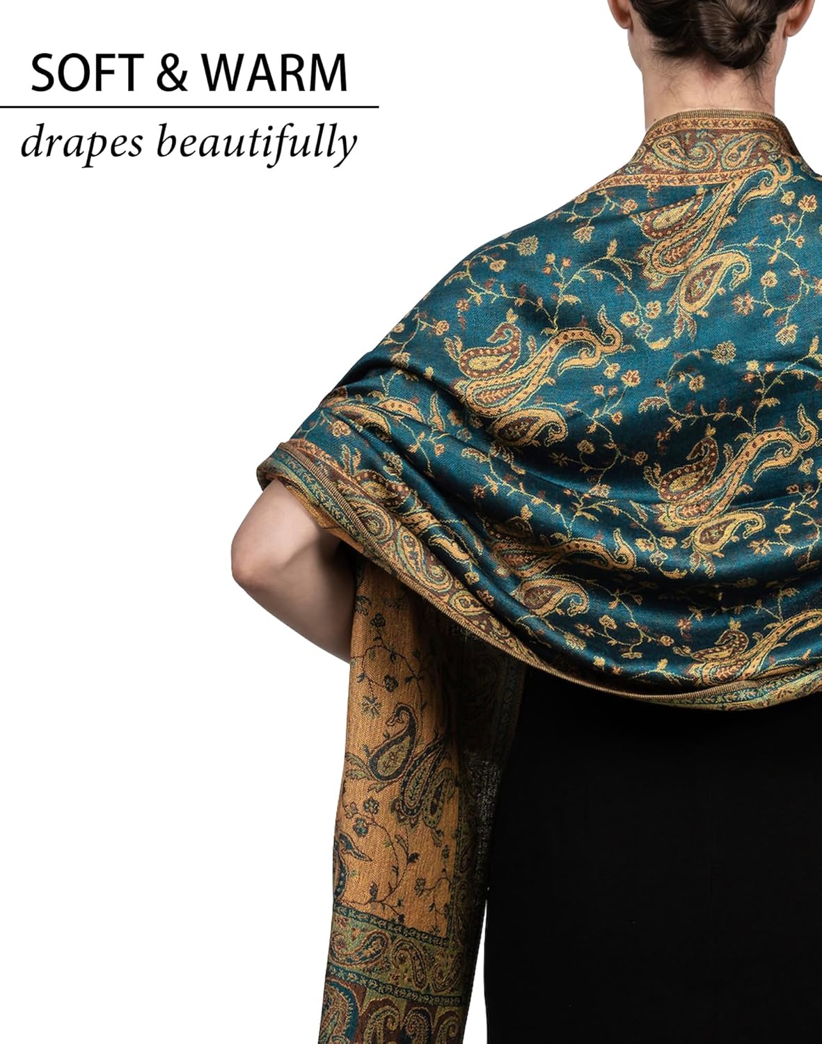 Achillea Reversible Paisley Pashmina Rave Scarf – Exotic Indian Shawls and Wraps for Evening Dresses, Festivals, All Seasons - Colors A