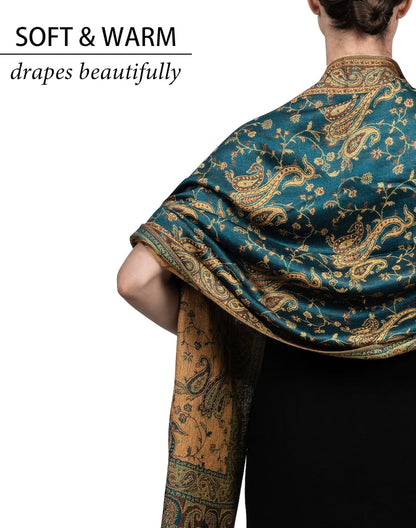 Achillea Reversible Paisley Pashmina Rave Scarf – Exotic Indian Shawls and Wraps for Evening Dresses, Festivals, All Seasons - Colors A