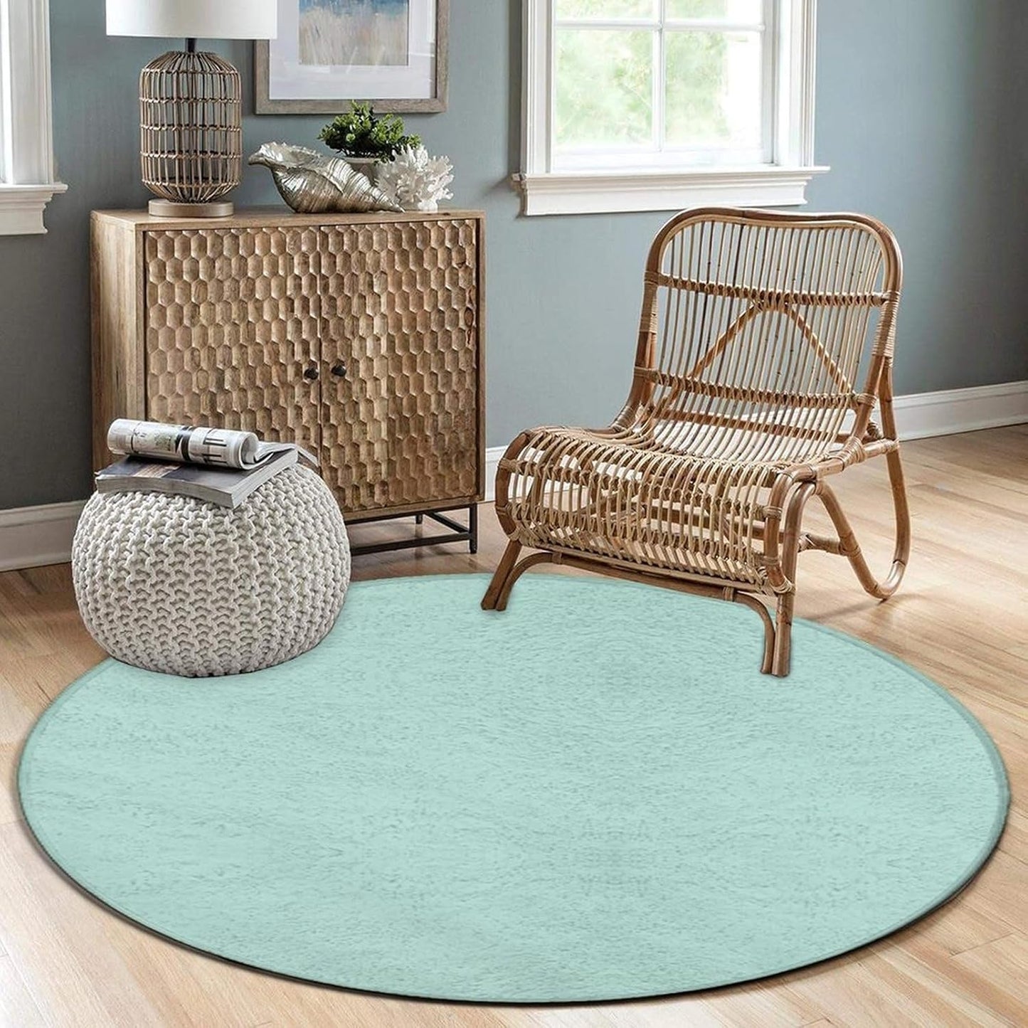 Machine Washable Modern Round Area Rug, Room Sofa Yoga Soft Round Carpet, Home Decor Non Slip Kitchen Office Circle Rug Grey, 24inch