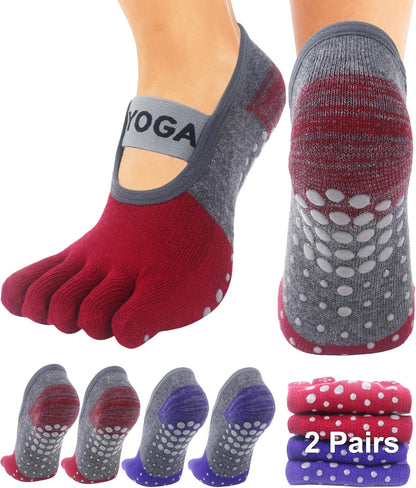 1/2 Pairs Grippy Socks Woman Pilates Socks with Grips for Women Yoga Barre Gripper Non Skid Slip Size 5.5-9.5