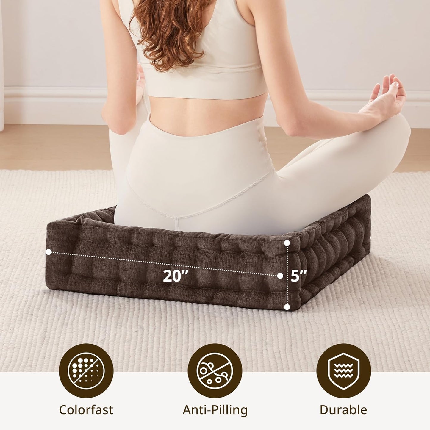 Intelligent Design Large Floor Pillow for Adults Yoga or Meditation Cushion with Handle, Floor Cushion for Board Games, Lustrous Chenille Tufted, Handsewn Scalloped Edge, Azza, 24" x 24" x 5" Yellow