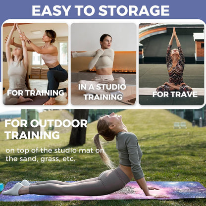 U&M 72'' x 27'' Travel Yoga Mat 1.5mm Thick - Foldable Non-Slip Natural Rubber Base & Suede Mat, Sweat-resistant Antibacterial Light Yoga Mat Material Cover for Women Men, Suitable for Beach Pilates Fitness