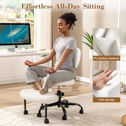 AtHope Ergonomic Cross Legged Office Chair with Wheels - Adjustable Height for Meditation, ADHD Desk & Yoga - Wide Criss Cross Design with Lumbar Support, Kneeling Chair - Black