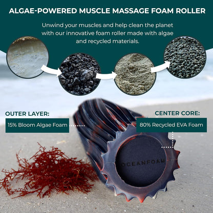 Oceanfoam Ripple Travel Foam Roller (11" x 3.35") Firm Mini Foam Roller for Physical Therapy, Deep Tissue Massage, Back Pain - High Density, Ergonomic Wave Textured - Yoga, Pilates, Exercise (Natural) - Colors B