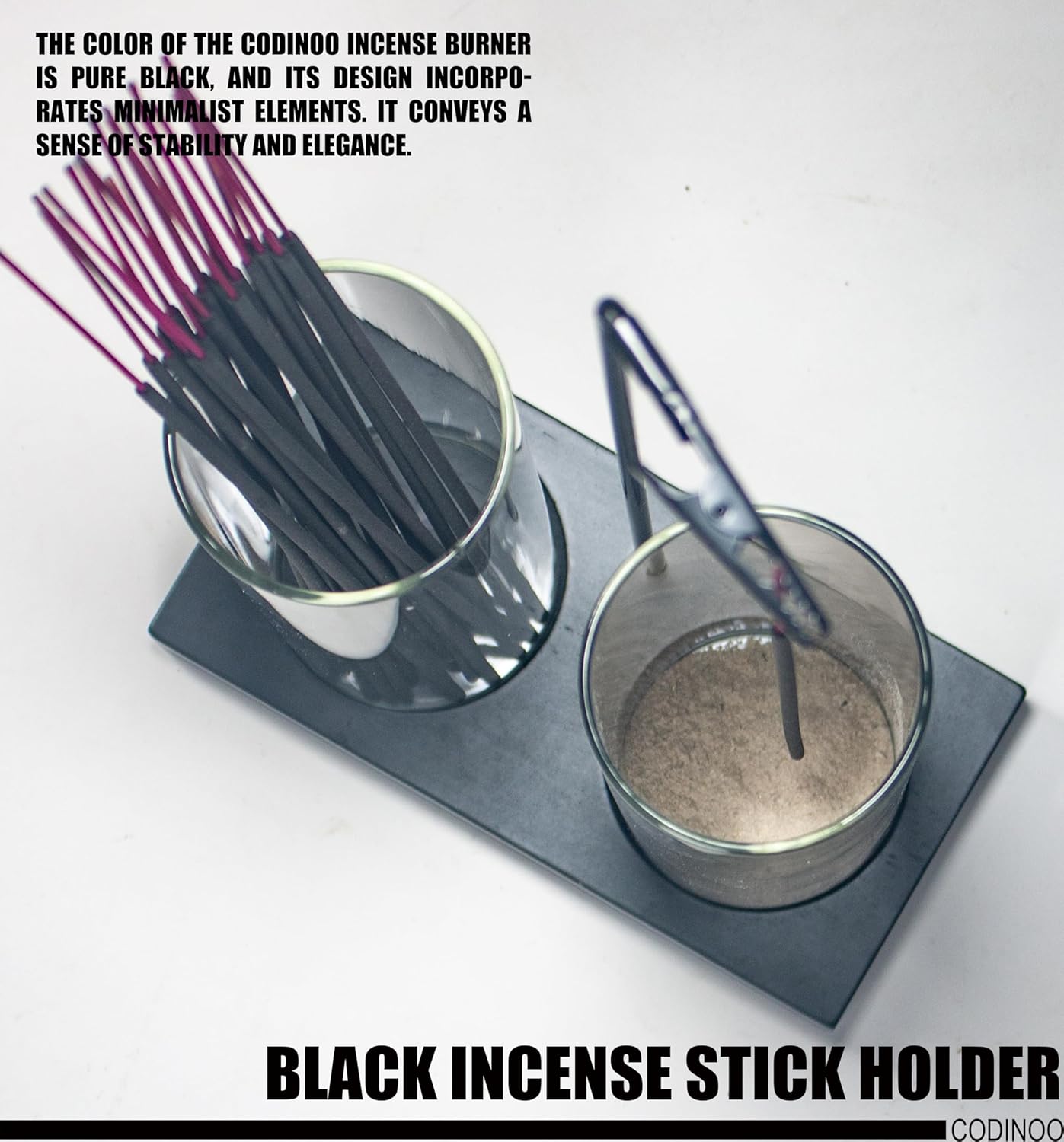 2 in 1 Incense Holder for Sticks Incense Burner Holder with Storage,Glass Upside Down Incense Holder for Sticks with Glass Ash Catcher for Meditation Yoga Spa Room Home Decor[Black]