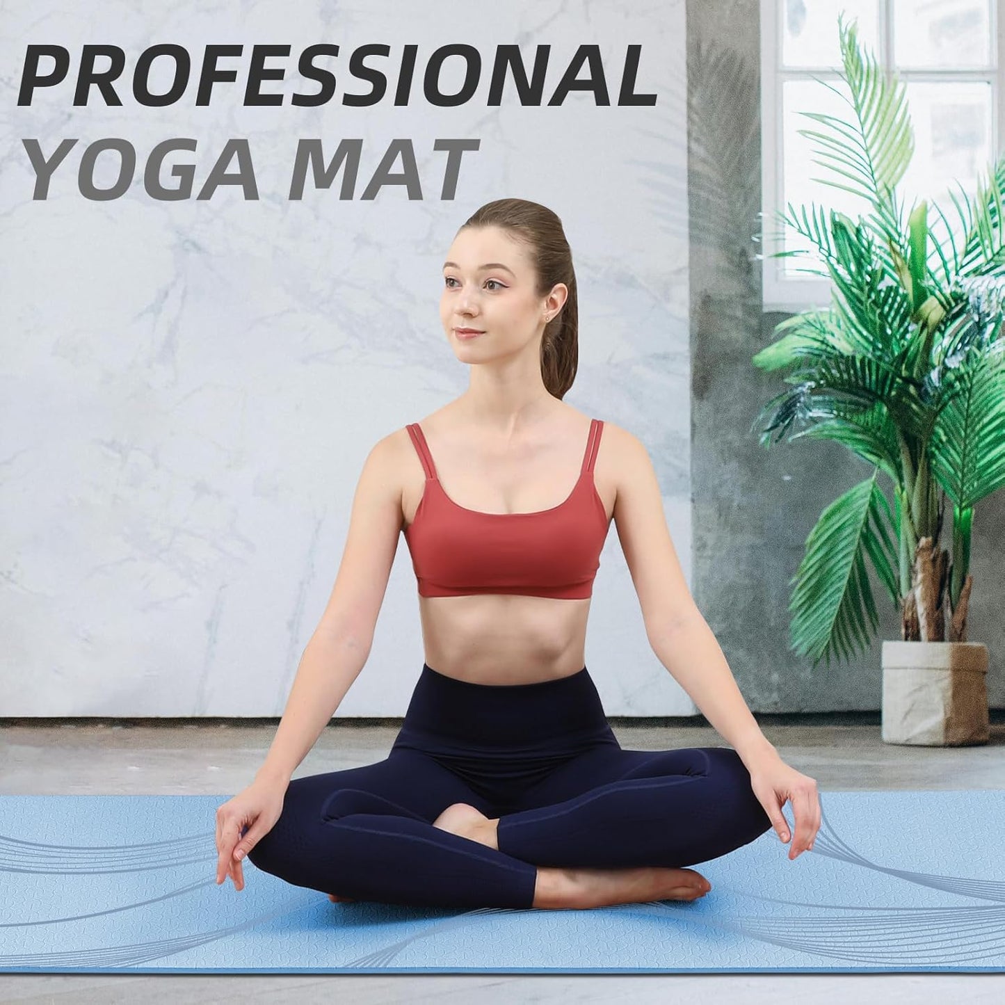 Yoga Mat Extra thick 8mm Exercise mat, Soft Lightweight TPE Fitness Mat with strap, High Elasticity, Anti-fatigue,non-slip mat for Women, Yoga, Camping, Travel, Gym & Outdoor | 72"L x 0.32"Th