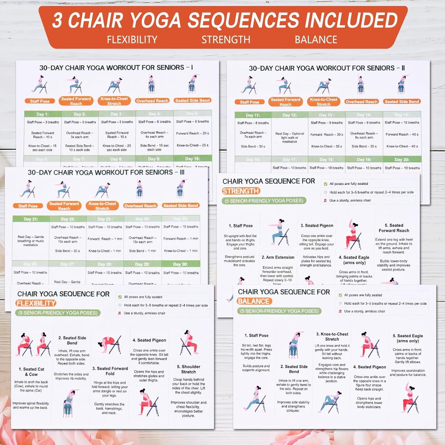 Chair Yoga for Seniors Over 60 Book & Chart – 30-Day Challenge, Gentle Seated Yoga Guide, Chair Yoga for Weight Loss & Flexibility, Senior Chair Exercises for Women & Men，Top Choice for Family Gifts (Purple)