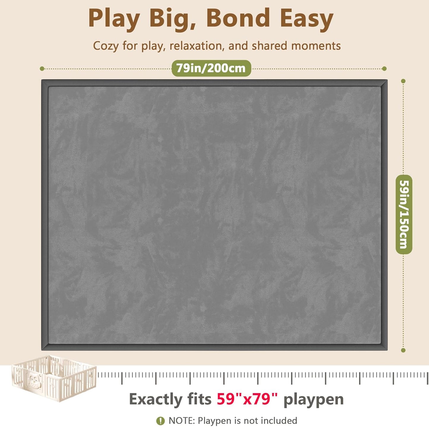 Baby Play Mat for Floor, 1.3'' Thick Memory Foam Tummy Time Mat - Super Soft Coral Velvet Nursery Rug with Non-Slip Backing, Crawling Rug for Toddlers/Infants, Yoga & Tatami Use, Oatmeal, 79''x 118''