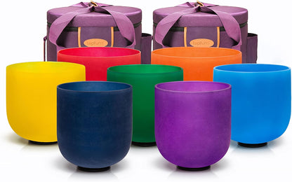 TOPFUND 6-12 inch 432Hz Chakra Set of 7 Crystal Singing Bowls with Heavy Duty Carrying Case and Singing Bowl Mallets