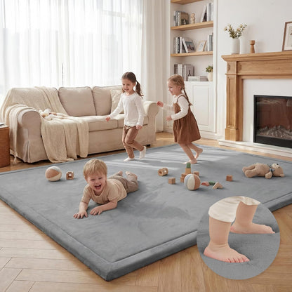 Baby Play Mat for Floor,1.3" Thick Memory Foam Tummy Time Mat,Soft Coral Velvet Nursery Rug,Large Non Slip for Crawling,Toddlers,Infants,Kids,Yoga & Tatami Style for Living Room(Dark Gray)