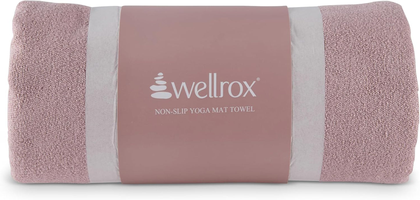 Wellrox Microfiber Yoga Mat Towel with Grip – Ultra Absorbent, Super Soft, and Quick Dry Hot Yoga Towel Non Slip for Pilates, Bikram, and Fitness Workouts (74” x 26”, Pink)