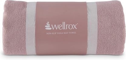 Wellrox Microfiber Yoga Mat Towel with Grip – Ultra Absorbent, Super Soft, and Quick Dry Hot Yoga Towel Non Slip for Pilates, Bikram, and Fitness Workouts (74” x 26”, Pink)